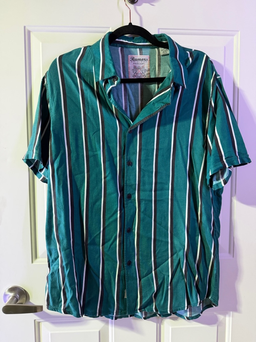 Men’s Teal Stripe Short-Sleeve Button-Up Shirt XL